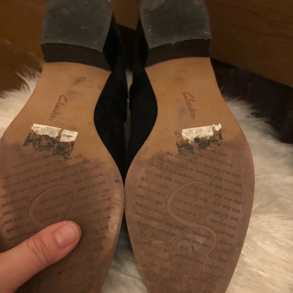 Clarks Black Suede studded Leather Heeled booties Boho Rocker - Picture 9 of 10